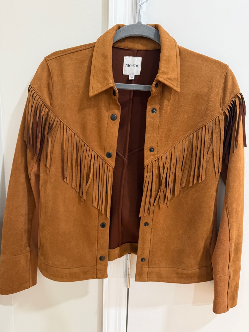 NIC+ZOE Rust Suede Fringe Bomber Jacket
